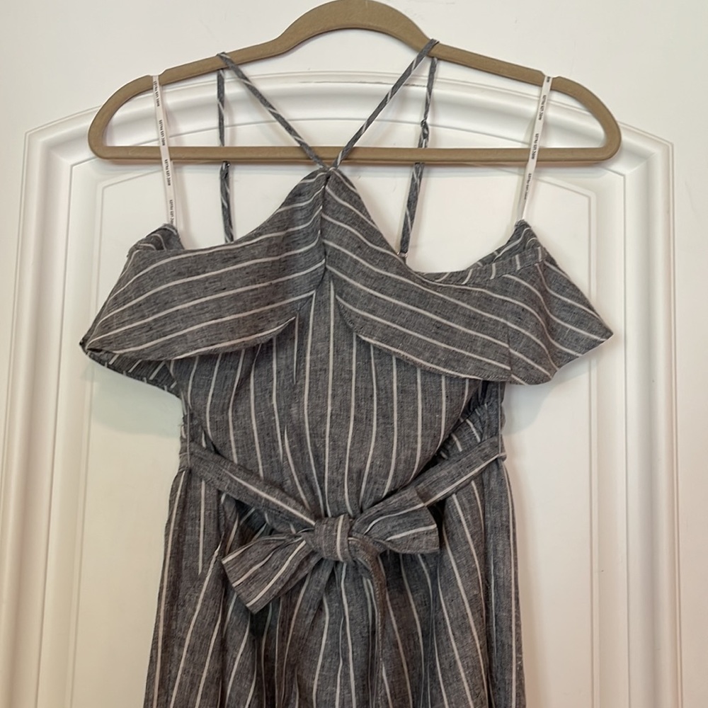 🌺 Avec Les Filles; Gray/White Railroad-Striped Linen Jumpsuit in Misses Sz. S! - Picture 3 of 13